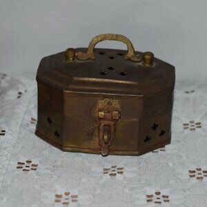 Vintage Antique Small Brass Incense Trinket Cricket Box Decor